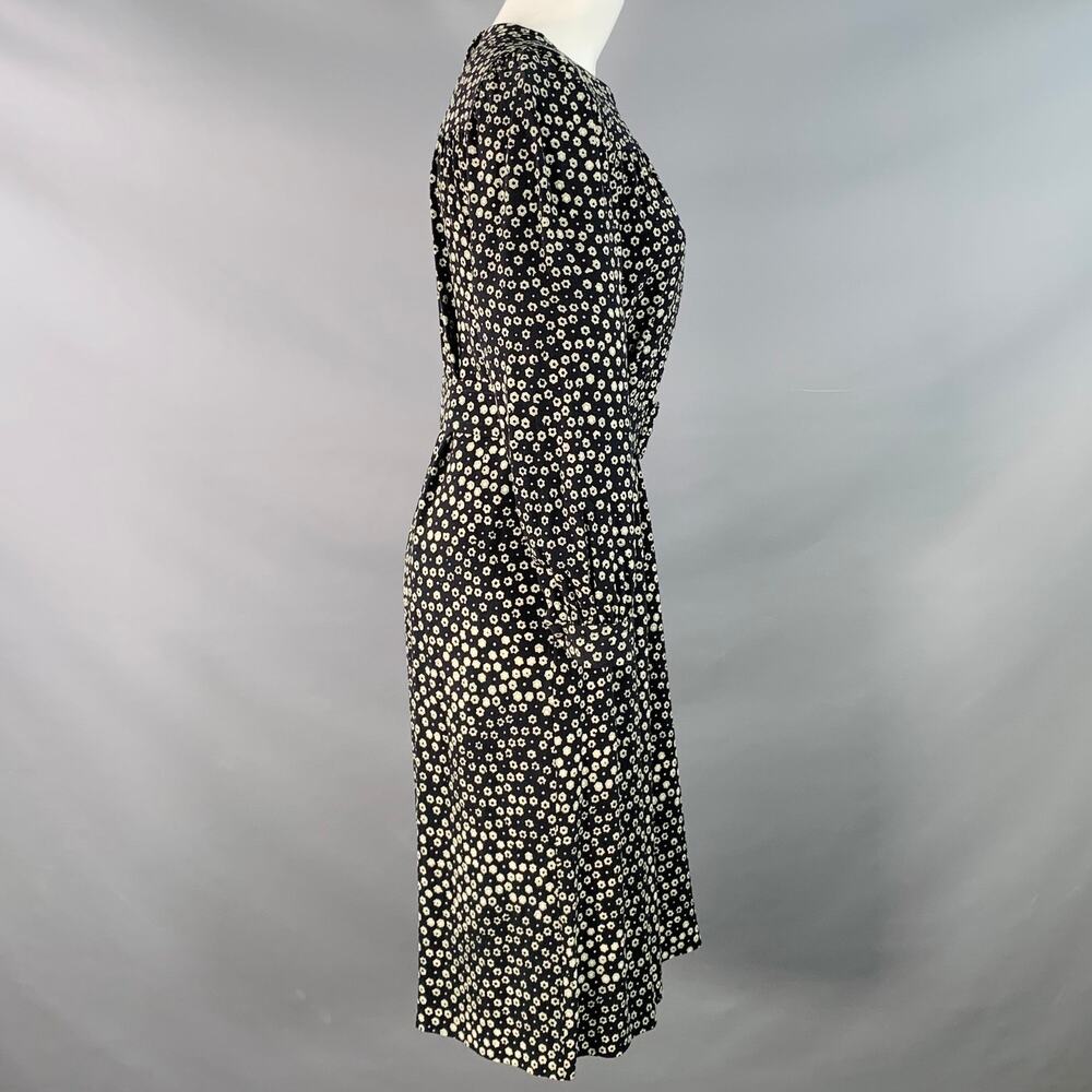 A.P.C. Size 2 Black White Viscose Floral Long Sleeve Belted Knee Length Dress View 2